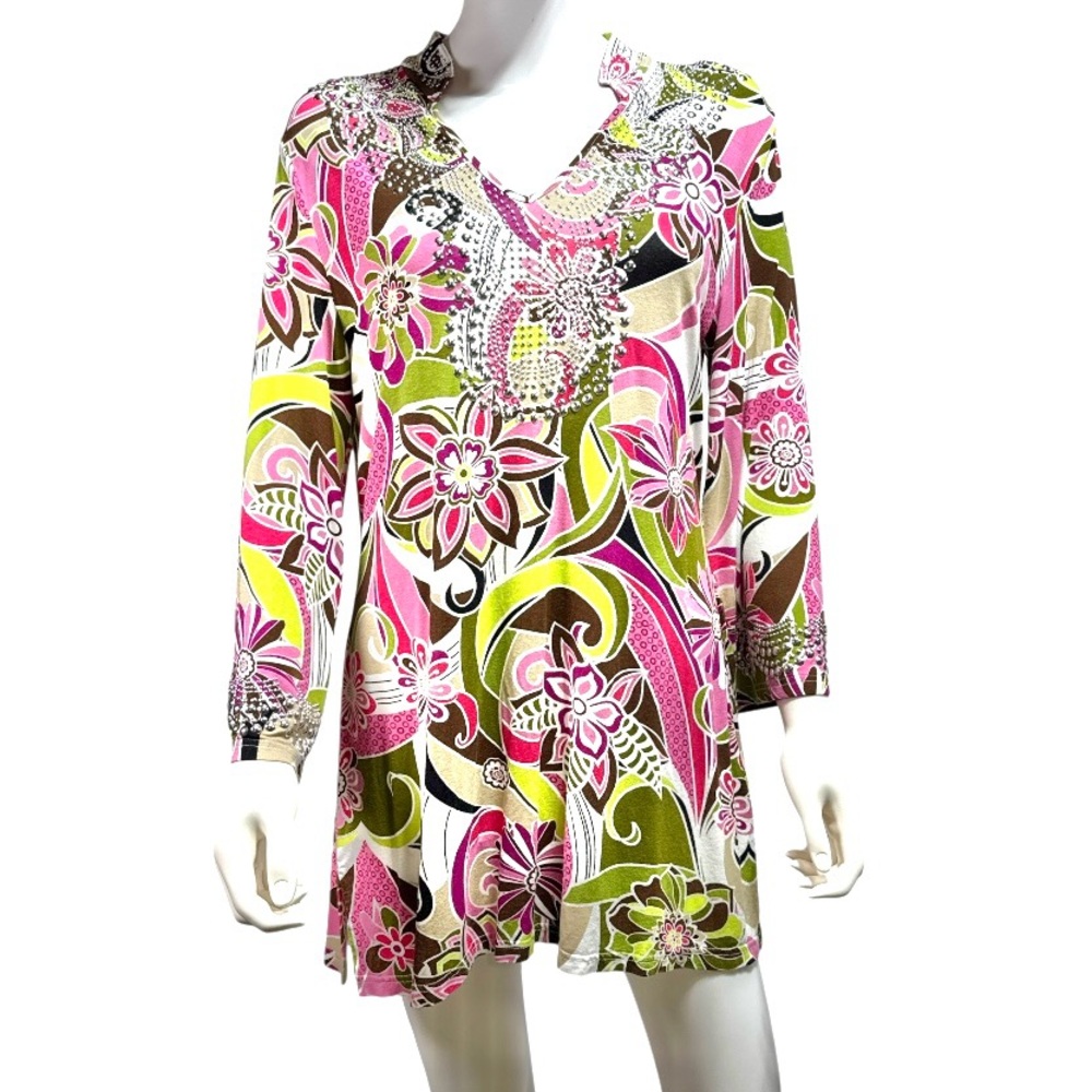 Christina Retro Floral Tunic Blouse Dress Large